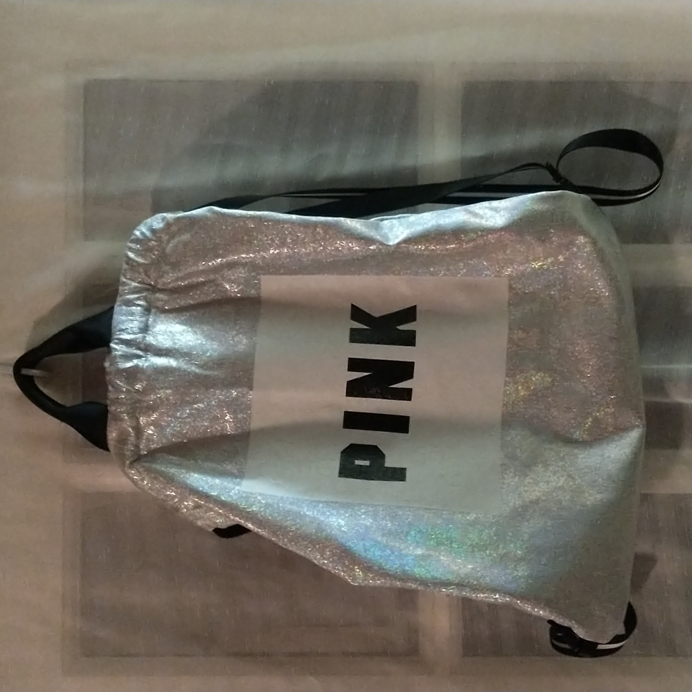 Vs Pink Silver//Metallic Drawstring Backpack - image 6
